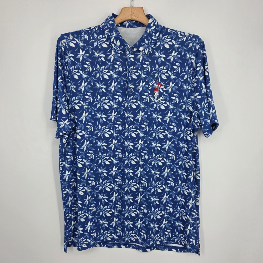 US Open 124th Pinehurst Golf Polo Shirt Blue Floral Putter Boy Mens Large